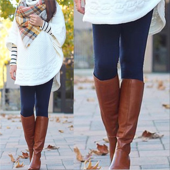 NAVY BLUE FLEECED LINED LEGGINGS - Picture 2 of 4